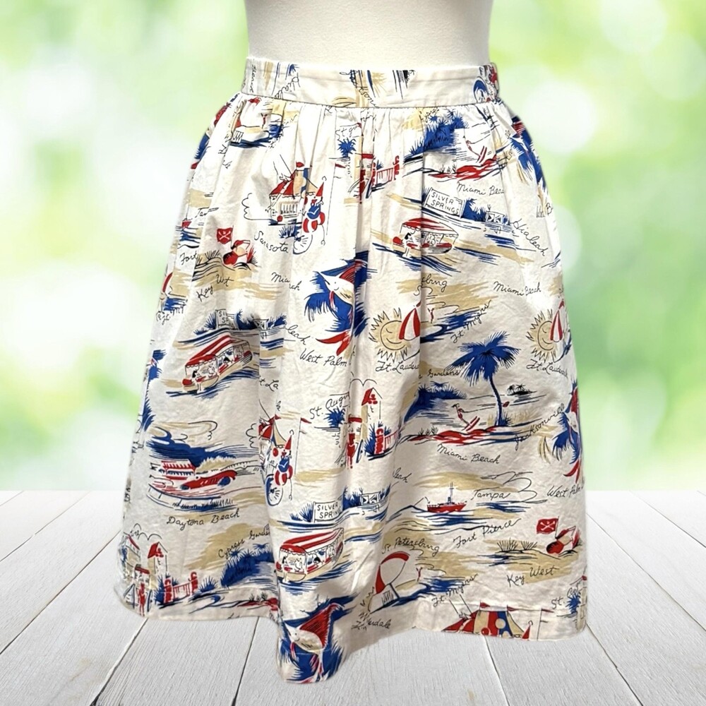 BROOKS BROS Florida Novelty Print Skirt Retro Preppy Pockets Resort White Size 8